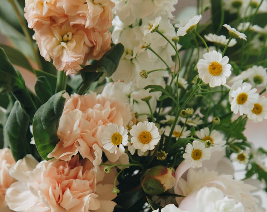 White and beige flowers