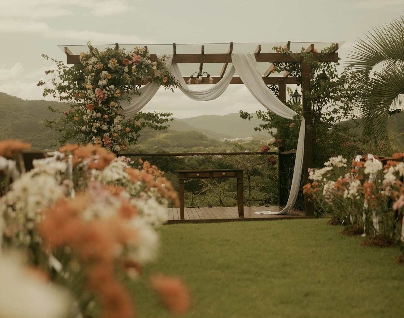 Outdoor ceremony setup with florals